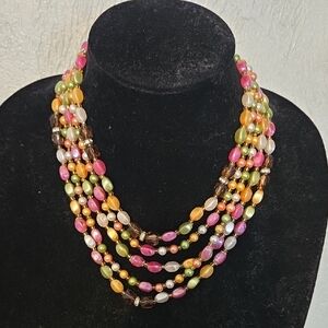 Multicolor 5 Strands Beaded Necklace 15 inch Choker
